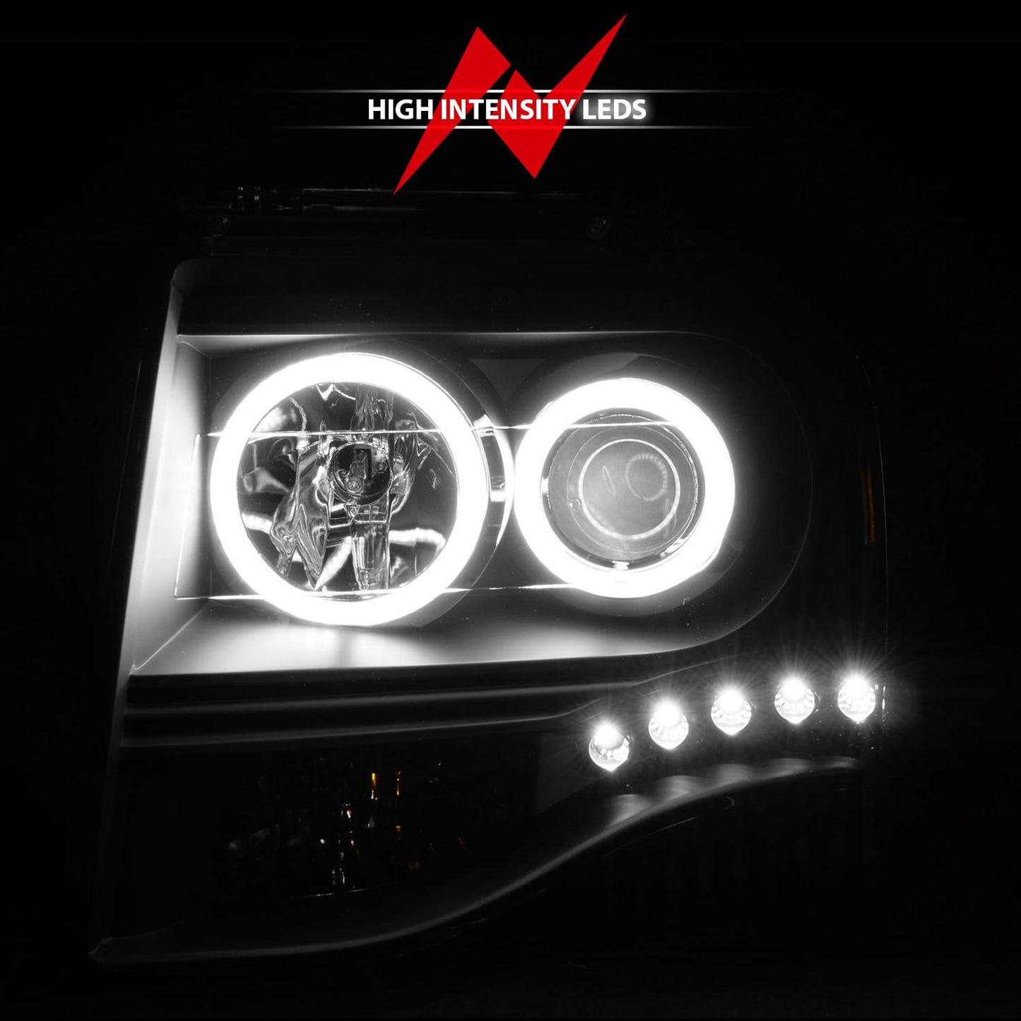 ANZO 07-14 Ford Expedition Projector Headlights Black W/ RX Halo - 111113 ANZO