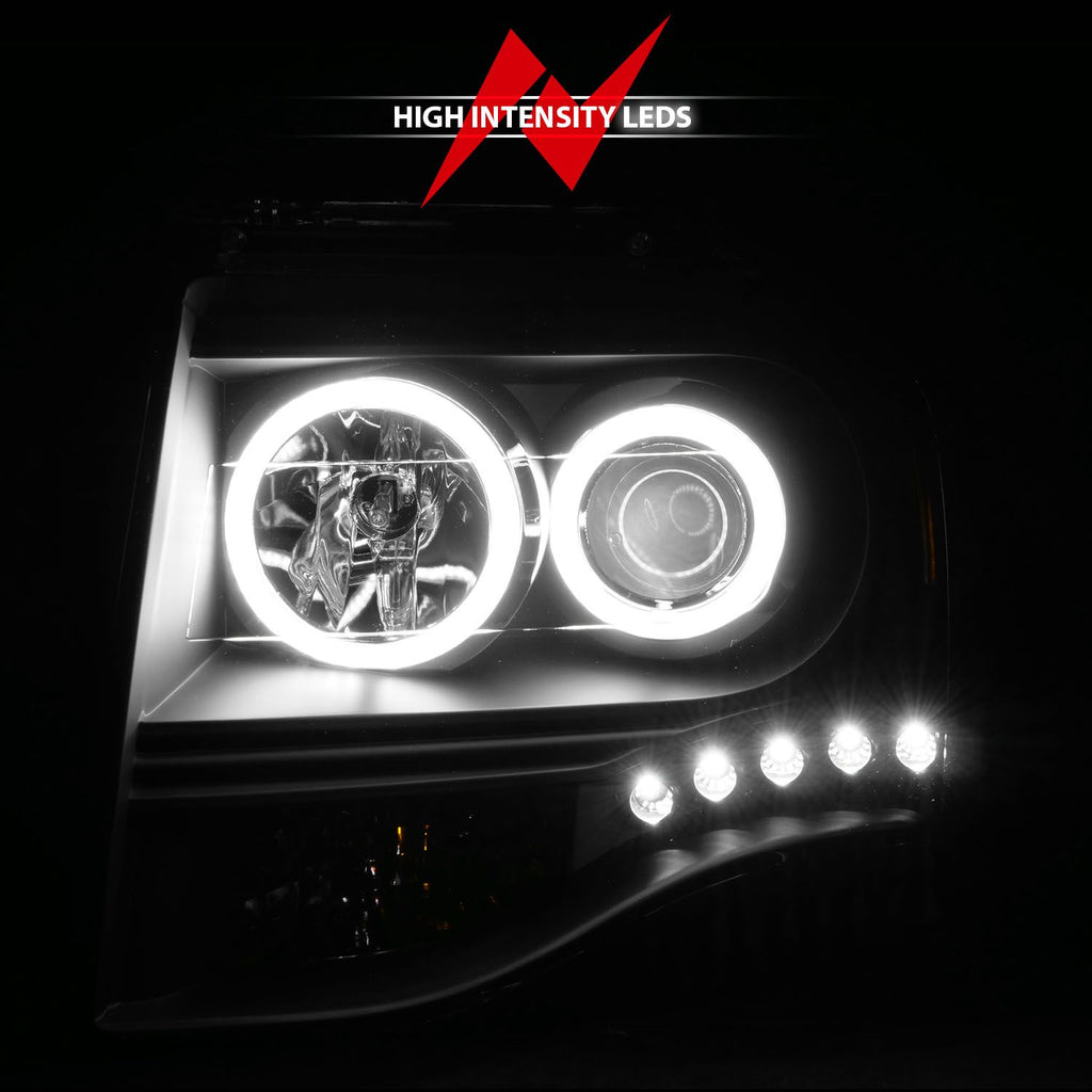 ANZO 07-14 Ford Expedition Projector Headlights Black W/ RX Halo - 111113