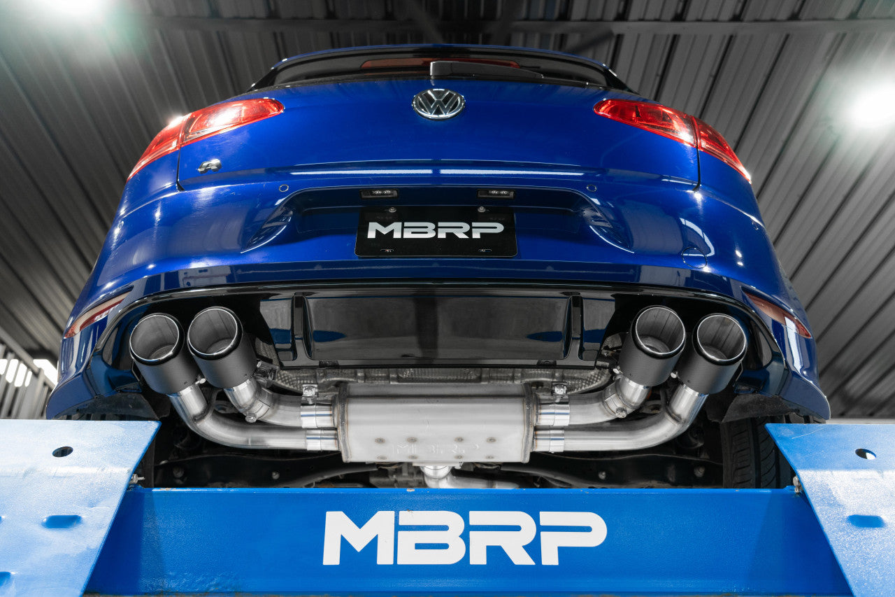 MBRP 3" Cat-Back 2015-2019 VW Golf R MK7/MK7.5, Active Quad Rear Exit, T304 Stainless Steel, w/ Carbon Fiber Tips