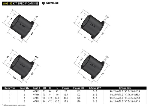 WHITELINE PLUS 10+ CHEVY CAMARO REAR CROSSMEMBER MOUNT - W93193 Whiteline