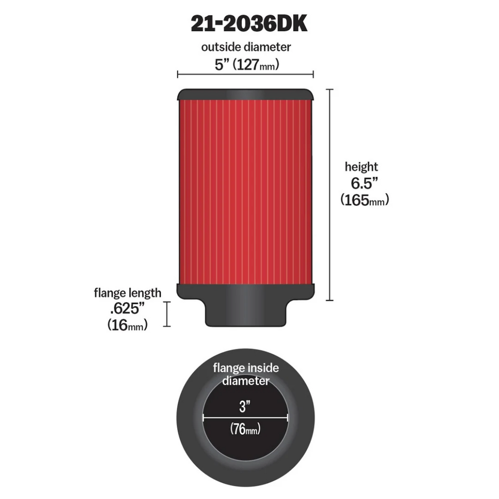 AEM 3inFLG/ 5inOD/ 6-1/2in Dryflow Air Filter - 21-2036DK