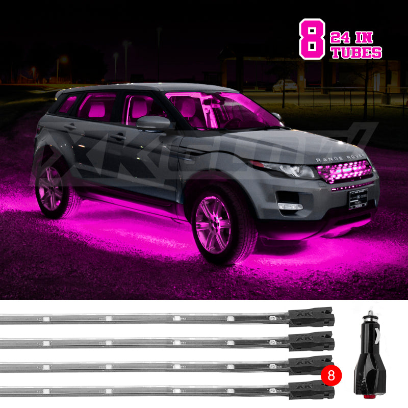XK Glow Tube Single Color Underglow LED Accent Light Car/Truck Kit Pink - 8x24In