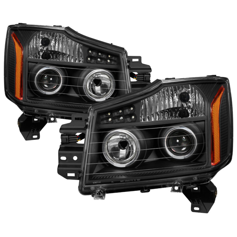 Xtune Nissan Titan 04-14 Projector Headlights LED Halo Black PRO-JH-NTI04-LED-BK SPYDER