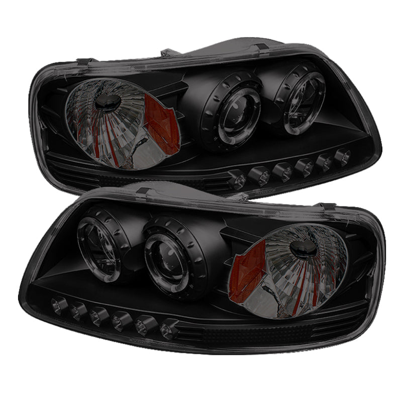 Spyder Ford F150 97-03 Projector - LED Halo Amber Reflctr LED Blk Smke PRO-YD-FF15097-1P-AM-BSM SPYDER