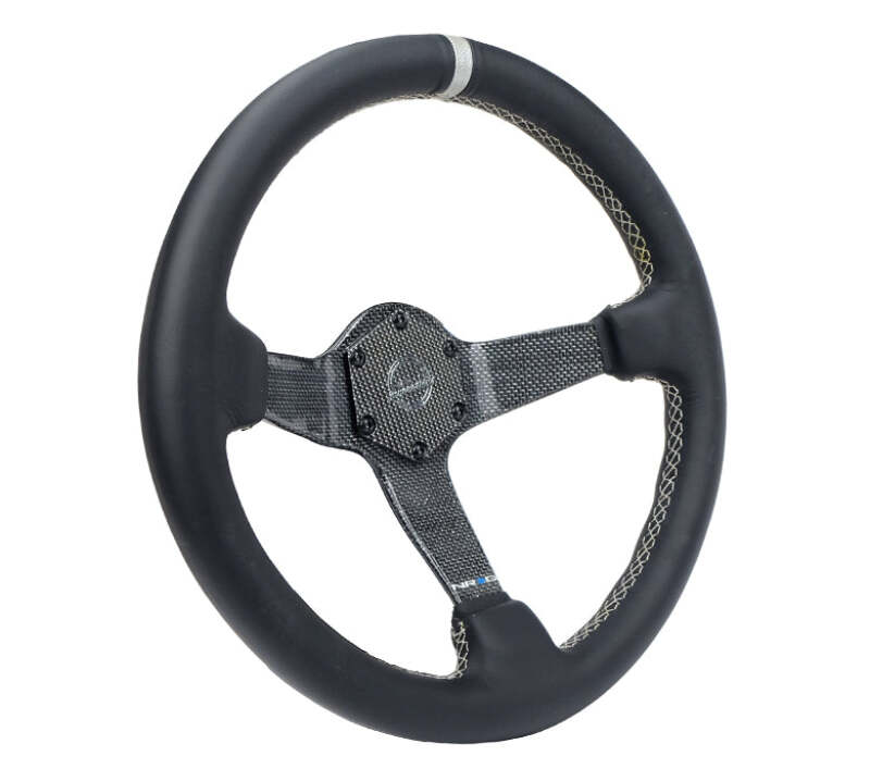 NRG Carbon Fiber Steering Wheel (350mm) Silver Carbon Fiber Center - Silver Stitching & Center Mark - RST-036CF-SL