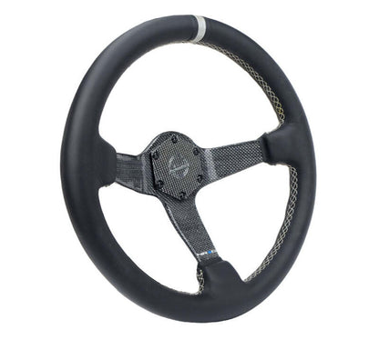 NRG Carbon Fiber Steering Wheel (350mm) Silver Carbon Fiber Center - Silver Stitching & Center Mark - RST-036CF-SL