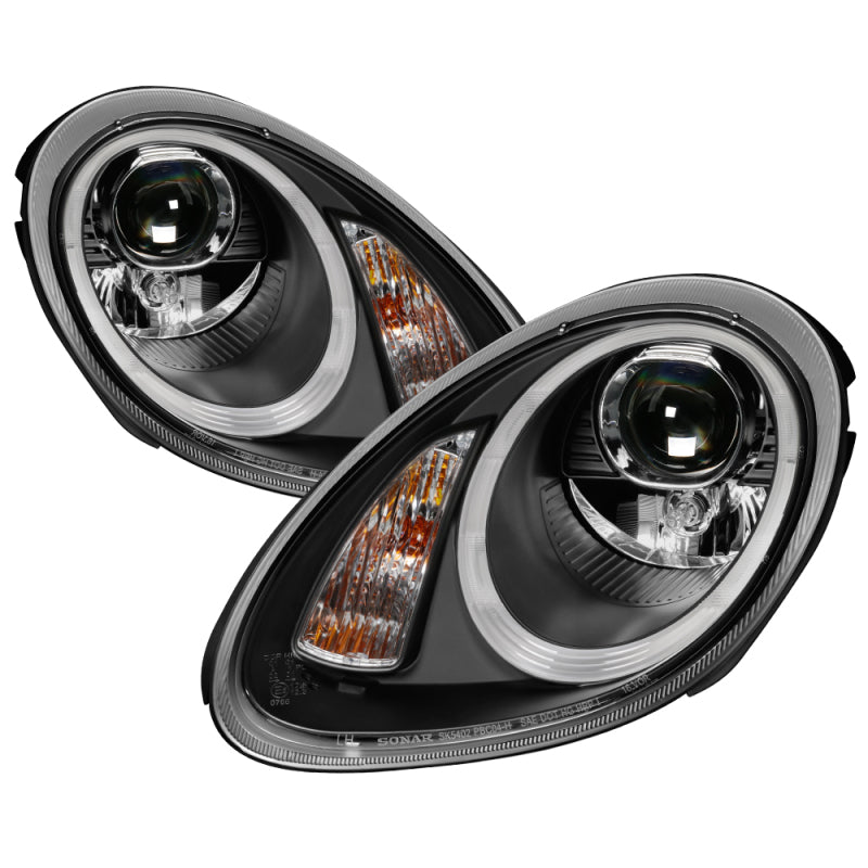Spyder Porsche Cayman 05-08 Headlights - Halogen Model Only - DRL LED - Black PRO-YD-P98705-DRL-BK SPYDER
