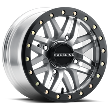 Load image into Gallery viewer, Raceline A91MA Ryno 14x7in/4x156 BP/10mm Offset/132.5mm Bore - Machined &amp; Black Ring Beadlock Wheel