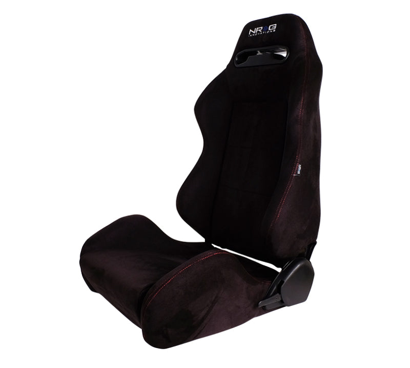 NRG Sport Seats (Pair) Type-R Suede w/NRG Logo - Black w/Red Stitching - RSC-220L/R