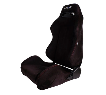 NRG Sport Seats (Pair) Type-R Suede w/NRG Logo - Black w/Red Stitching - RSC-220L/R