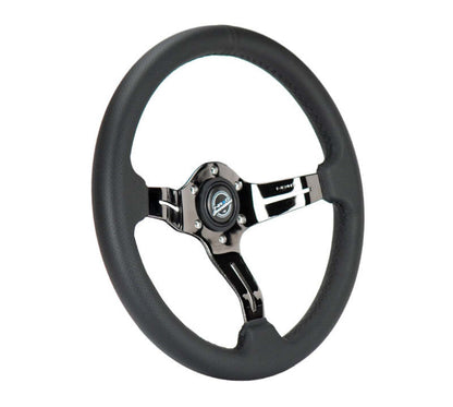 NRG Light Weight Gaming Steering Wheel - 350mm 3 Black Chrome Spokes Perforated Leather - ST-010BC-PR
