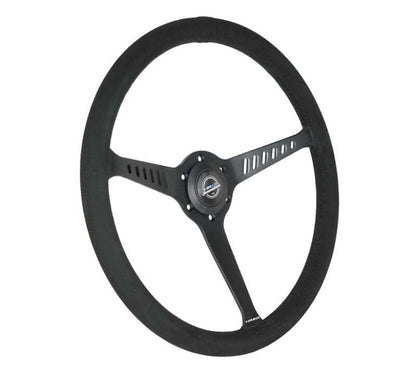 NRG Reinforced Stealth Wheel (380mm) 3 Spoke Center - 1in Deep Dish - Vegan Suede Red Stitch - RST-380-STL-SA
