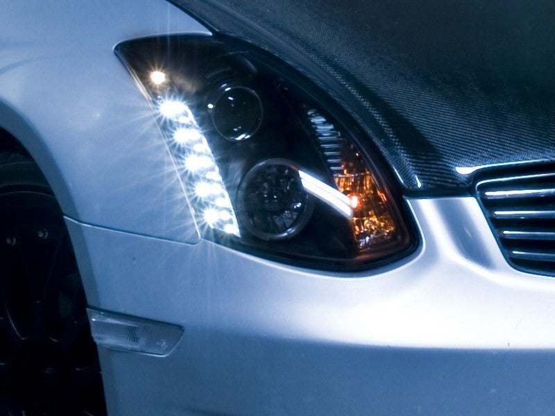 Spyder Infiniti G35 03-07 2DR Projector Halogen - LED Halo DRL Blk High H4 PRO-YD-IG35032D-DRL-BK SPYDER