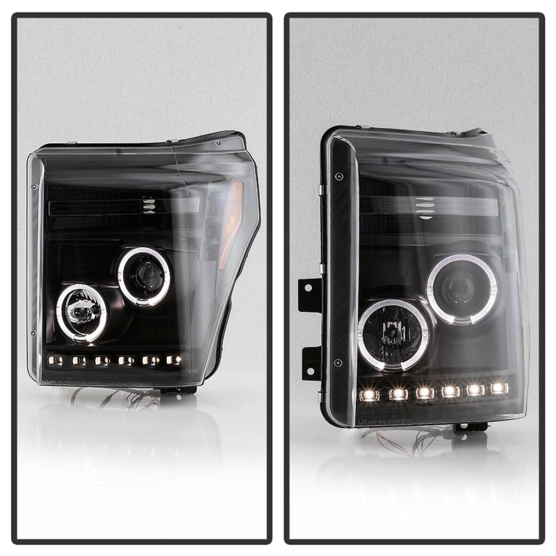 Spyder Ford Super Duty 11-16 Projector Headlights LEDHalo DRL All Black PRO-YD-FS11-HL-BKV2 SPYDER