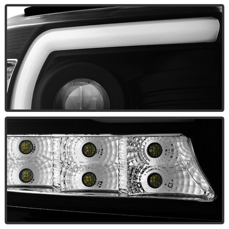Spyder GMC Sierra 14-16 Projector Headlights Light Bar DRL Blk PRO-YD-GS14V2-LBDRL-BK SPYDER