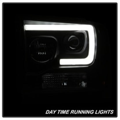 Spyder Ford F250/350/450 05-07 Projector Headlights - Light Bar DRL LED - Black PRO-YD-FS05V2-LB-BK SPYDER