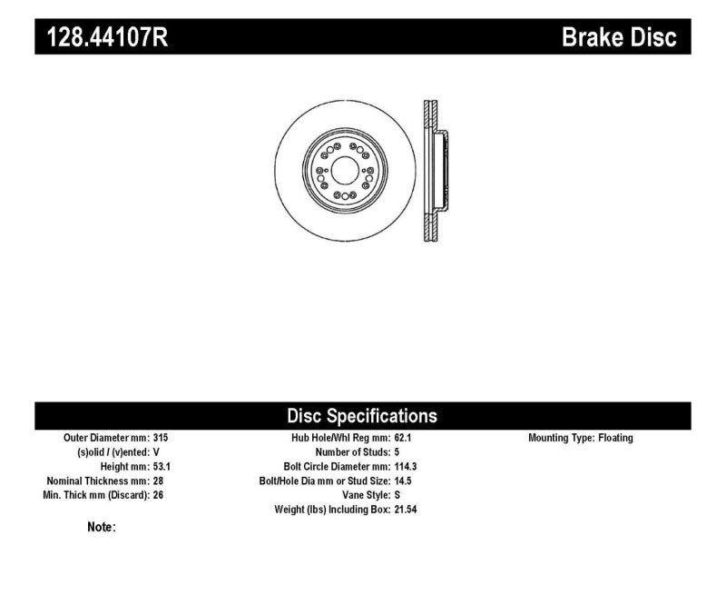 StopTech Drilled Sport Brake Rotor Stoptech