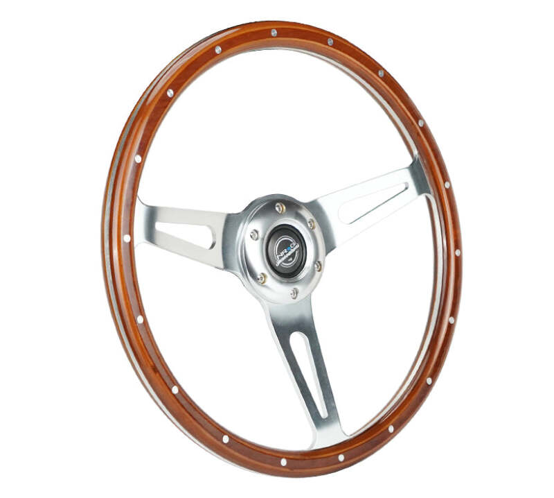 NRG Reinforced Steering Wheel (360mm) Dark Wood Grain w/Chrome 3-Spoke Center - RST-363SL