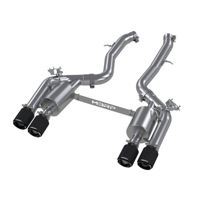 MBRP 18-22 BMW M2 Competition 3.0L T304 SS 3in Resonator-Back Exhaust Quad Rear w/ Carbon Fiber Tips MBRP