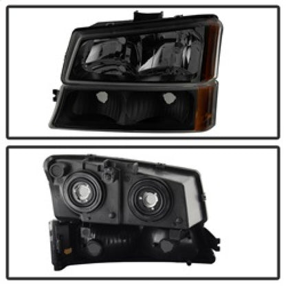 Xtune Chevy Silverado 2500HD 03-06 Crystal Headlights w/ Bumper Lights HD-JH-CSIL03-AM-BSM-SET SPYDER