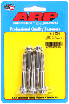 ARP 1/4 in.-20 RH Thread, 2.000 in 12 Point SS 300 Bolts - Set of 5