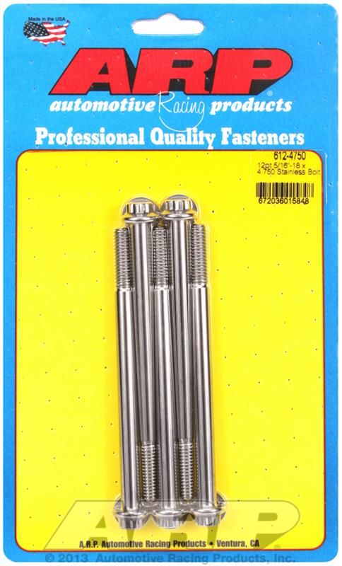 ARP 5/16 Inch -18 x 4.750 12pt SS Bolts (5/pkg)