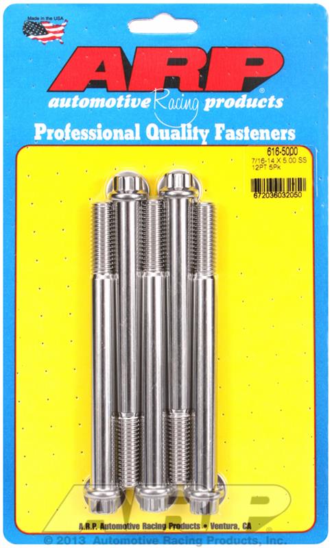 ARP 7/16 Inch -14 x 5.000 12pt SS Bolts (5/pkg)