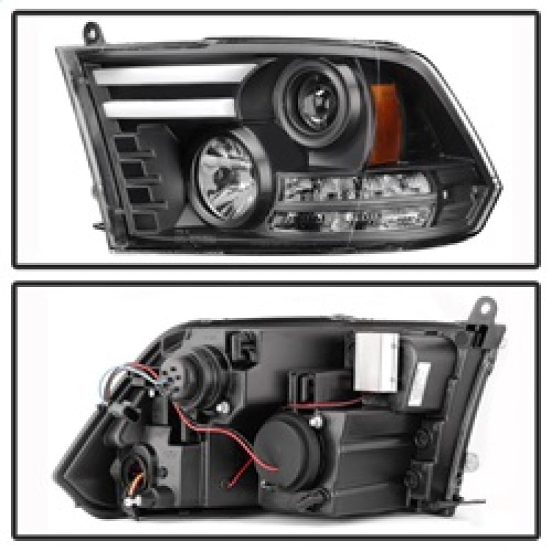 Spyder Dodge Ram 09-12 Projector Headlights Light Bar DRL Black PRO-YD-DR09-LBDRL-BK SPYDER