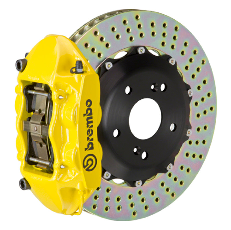 Brembo 06-09 S2000 Rear GT BBK 4 Piston Cast 328x28 2pc Rotor Drilled- Yellow Brembo