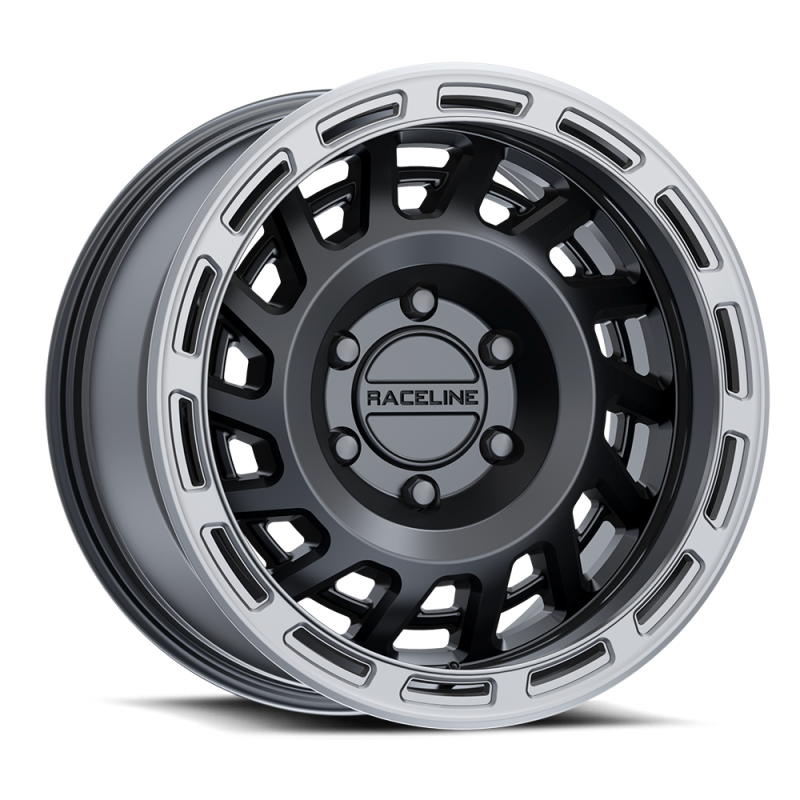 Raceline 957BS Halo 17x8.5in / 5x150 BP / 0mm Offset / 110.3mm Bore - Black & Silver Lip Wheel