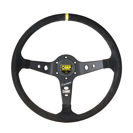 OMP Corsica Steering Wheel - Black Suede/Black Anodized Spokes