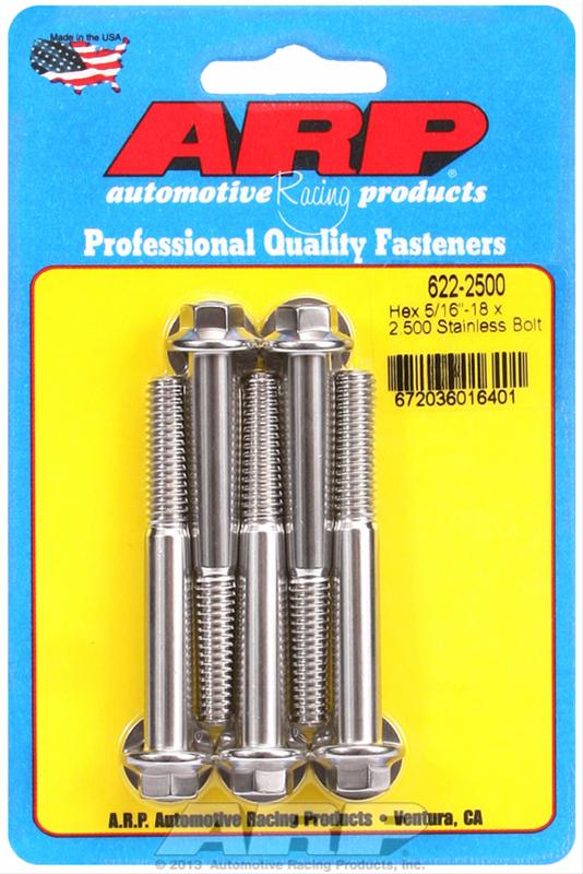 ARP 5/16 in.-18 RH Thread, 2.500 in Hex Head SS 300 Bolts - Set of 5 622-2500