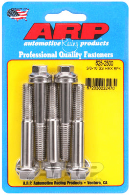 ARP 3/8 in.-16 RH Thread, 2.500 in Hex Head Bolts - Set of 5