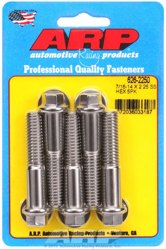 ARP 7/16-14 x 2.250 Hex SS Bolts (5/pkg) - Polished Finish 626-2250