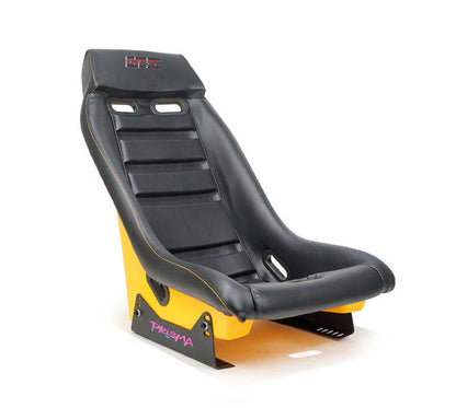 NRG GT Retro Bucket Seat - Black PVC Leather Yellow Stitching Yellow Glitter Fiberglass Back - PRI-100BK-ARCADE