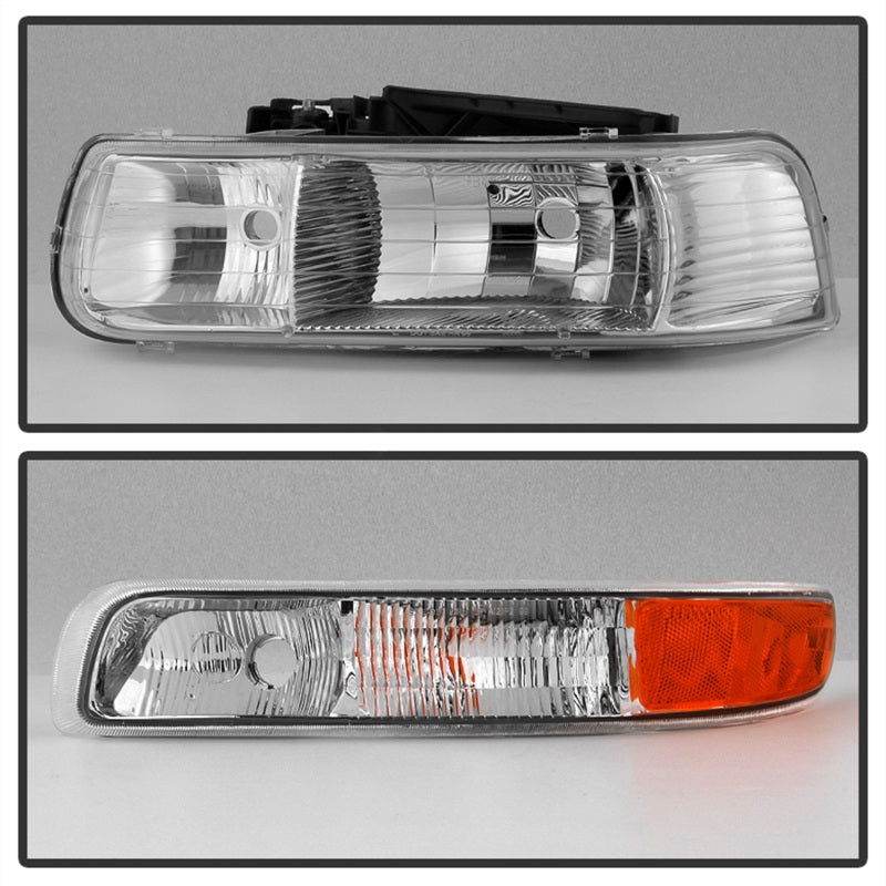 xTune Chevy Silverado 1500 99-02 OEM Style Headlights w/ Bumper Lights - Chrome HD-JH-CSIL99-OE-SET SPYDER