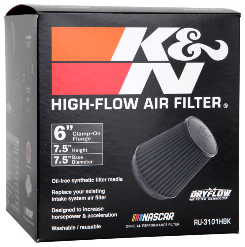 K&N Universal Rubber Filter Round Tapered 6in Flange ID x 7.5in Base OD x 5.25in Top OD x 8in Height K&N Engineering