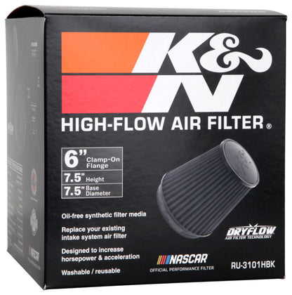 K&N Universal Rubber Filter Round Tapered 6in Flange ID x 7.5in Base OD x 5.25in Top OD x 8in Height K&N Engineering