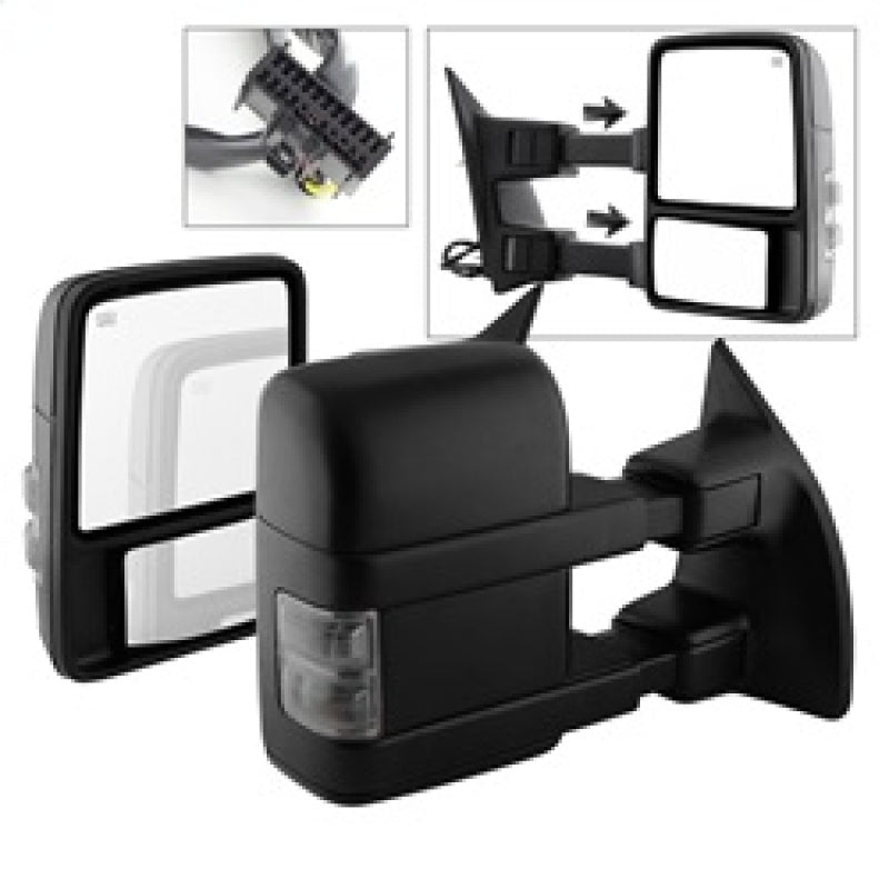 xTune Ford SuperDuty 08-15 Extendable Heated Mirrors w/ LED Signal Smoke MIR-FDSD08S-PW-SM-SET SPYDER