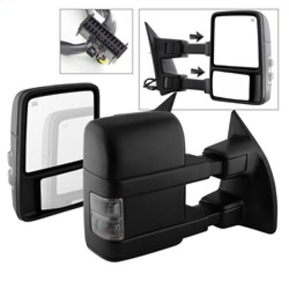 xTune Ford SuperDuty 08-15 Extendable Heated Mirrors w/ LED Signal Smoke MIR-FDSD08S-PW-SM-SET SPYDER