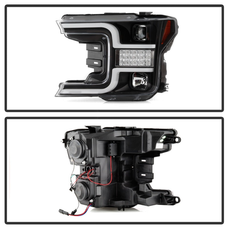 Spyder 18-19 Ford F-150 Proj Headlights - Halogen Model - LED Seq Turn - Blk PRO-YD-FF15018-LBSEQ-BK SPYDER