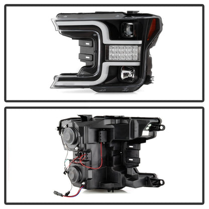 Spyder 18-19 Ford F-150 Proj Headlights - Halogen Model - LED Seq Turn - Blk PRO-YD-FF15018-LBSEQ-BK SPYDER
