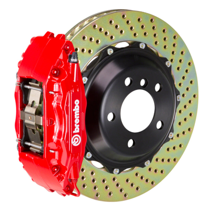 Brembo 11-23 Challenger w/V8 Exc AWD/SRT8 Fr GT BBK 6Pis Cast 355x32 2pc Rotor Drilled-Red Brembo