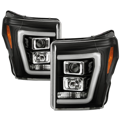 Spyder Ford F250/350/450 11-16 V2 High-Power LED Headlights-White Light Bar-Black PRO-YD-FS11V2PL-BK SPYDER