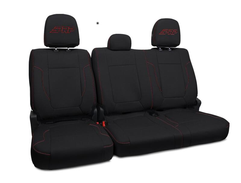 PRP 12-14 Ford Raptor Rear Bench Seat Covers - Black w/ Red Stitch B070-01