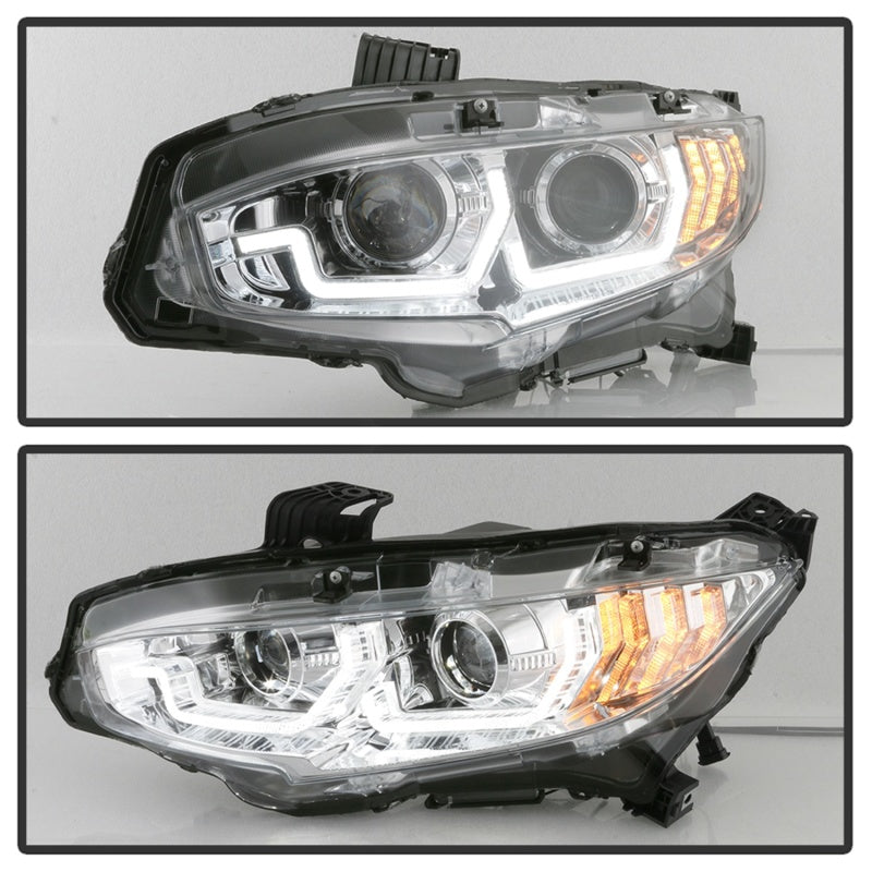 Spyder 16-18 Honda Civic 4Dr w/LED Seq Turn Sig Lights Proj Headlight - Chrome - PRO-YD-HC16-SEQ-C SPYDER