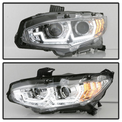 Spyder 16-18 Honda Civic 4Dr w/LED Seq Turn Sig Lights Proj Headlight - Chrome - PRO-YD-HC16-SEQ-C SPYDER