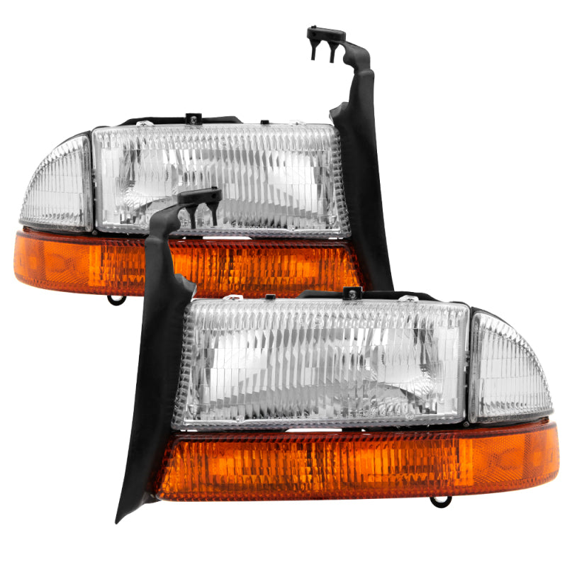 xTune Dodge Dakota 97-04 OEM Style Headlights w/ Amber Bumper Lights - Chrome HD-JH-DDAK97-AM-SET SPYDER