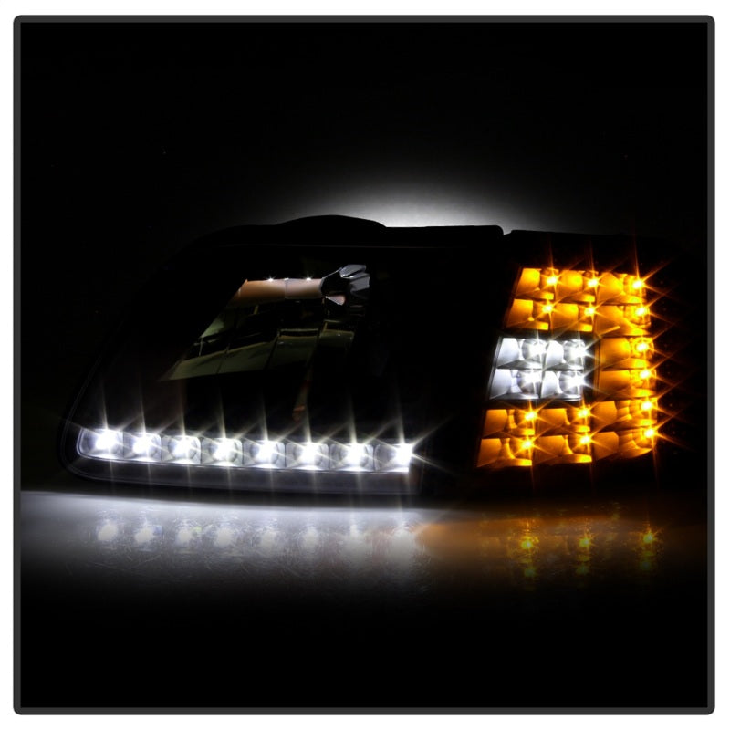 Xtune Ford F150 97-03 Crystal Headlights w/ Clear LED Corners Black HD-ON-FF15097-LED-SET-BK SPYDER