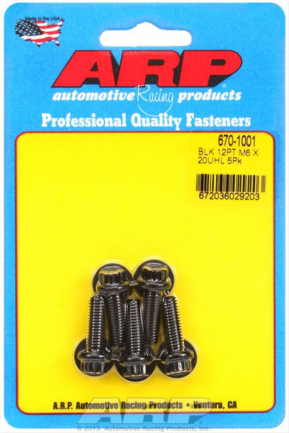ARP M6 x 1.00 x 20 12pt Black Oxide Bolts (5/pkg)